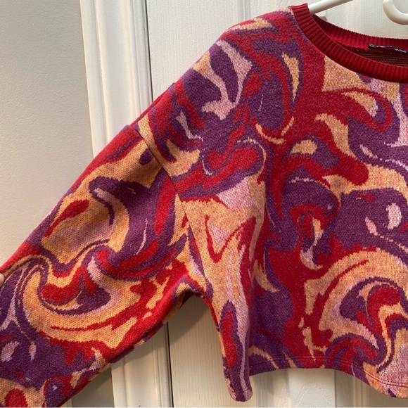 cropped knit marbled jacquard sweater (size M) - Picture 5 of 10